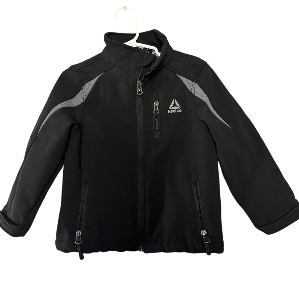 Reebok Boys Black Softshell Full Zip Jacket Grey Accents Size 3T Sporty Coat
